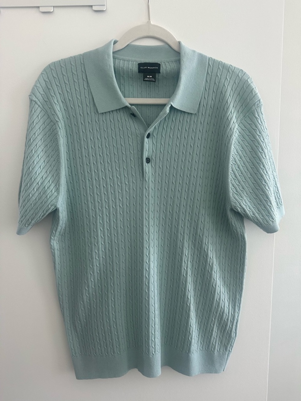 Club Monaco Men’s Light Mint/green Cable Knit Polo Shirt